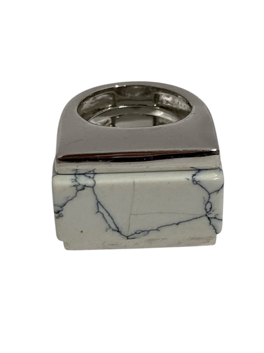 Modern White Marble-Effect Ring Size 8